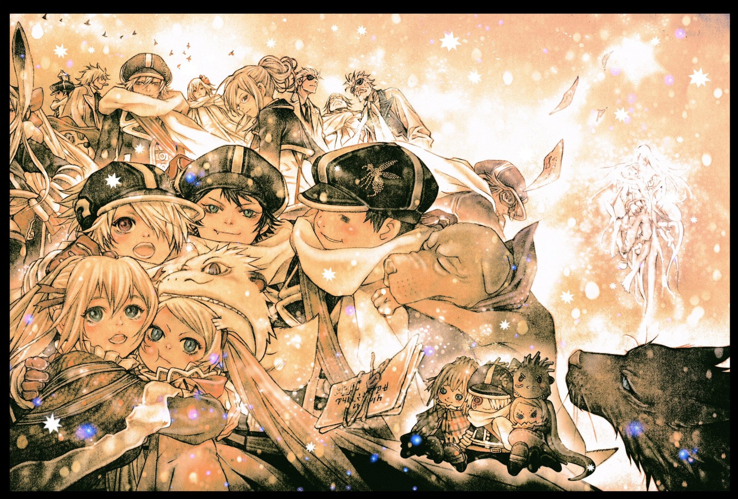 aria_link, asada_hiroyuki, chibi, conner_kluff, gauche_suede, jiggy_pepper, lag_seeing, largo_lyoid, megane, niche, roda_(tegami_bachi), steak, sylvette_suede, tegami_bachi, uniform, zazie_winters