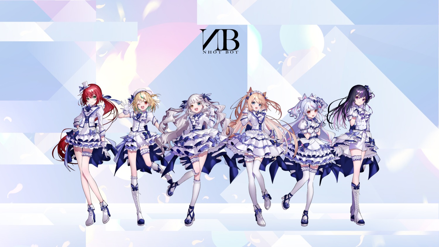 amane_luna_(vtuber), crossover, garter, hanazono_serena, heels, hiseki_erio, hiseki_erio_channel, indie_virtual_youtuber, kagura_mea, kagura_mea_channel, seira_mint, tagme, thighhighs, uniform, uzume_(vtuber), wallpaper