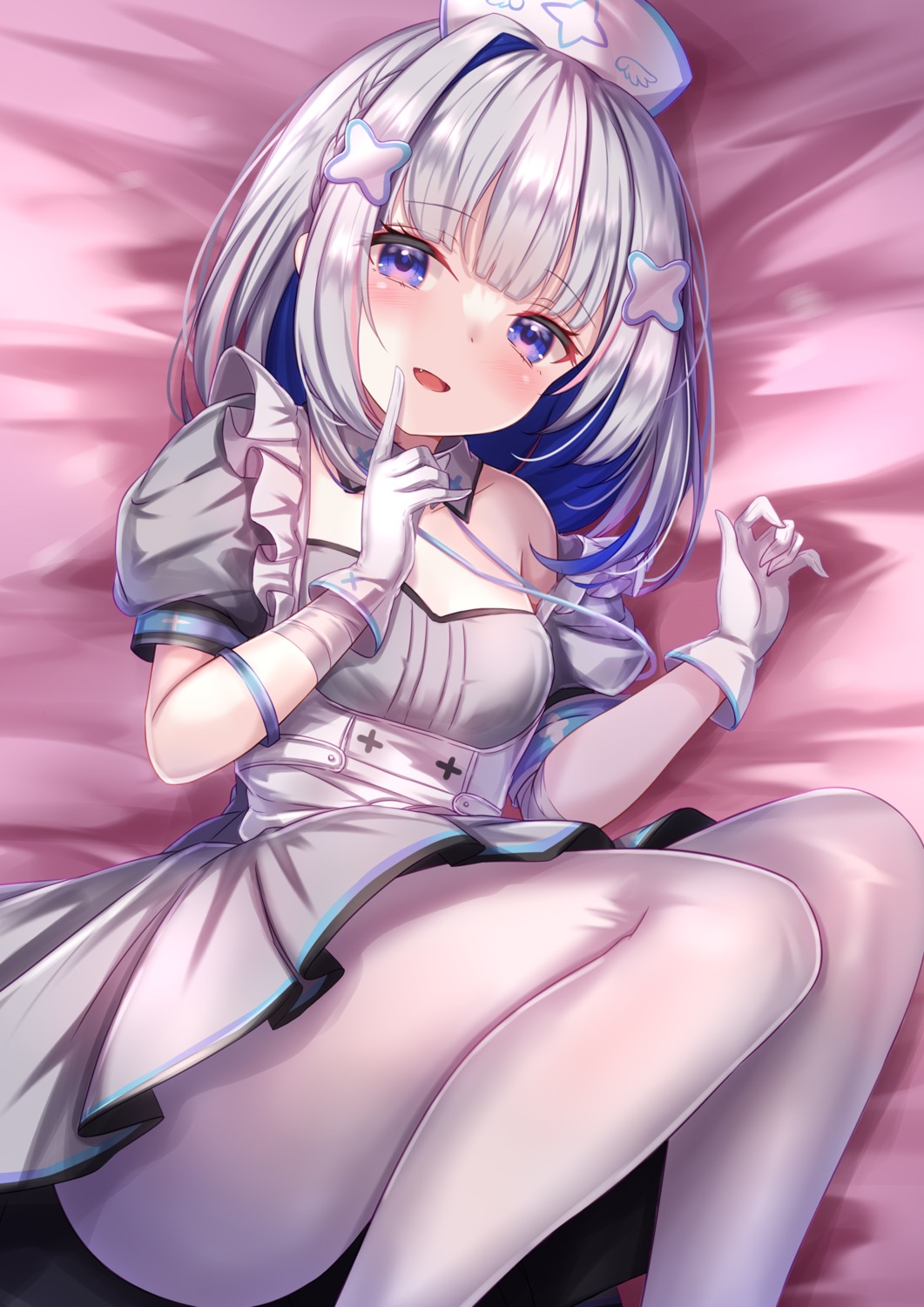 amane_kanata, hololive, nurse, pantyhose, skirt_lift, yuano