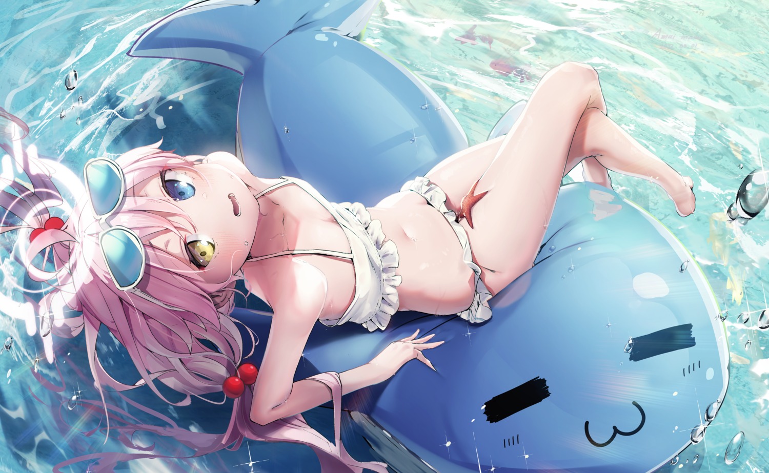 amamami_prime, bikini, blue_archive, halo, heterochromia, megane, swimsuits, takanashi_hoshino