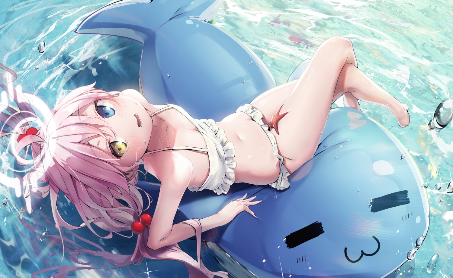 amamami_prime, bikini, blue_archive, halo, heterochromia, swimsuits, takanashi_hoshino