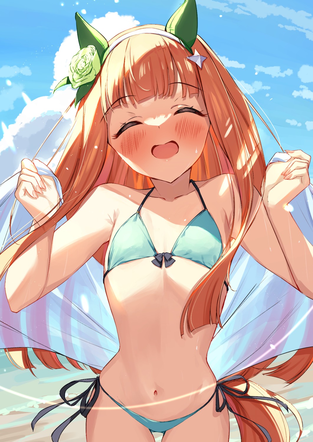 animal_ears, bikini, saboten_mushi, silence_suzuka_(umamusume), swimsuits, tail, uma_musume_pretty_derby