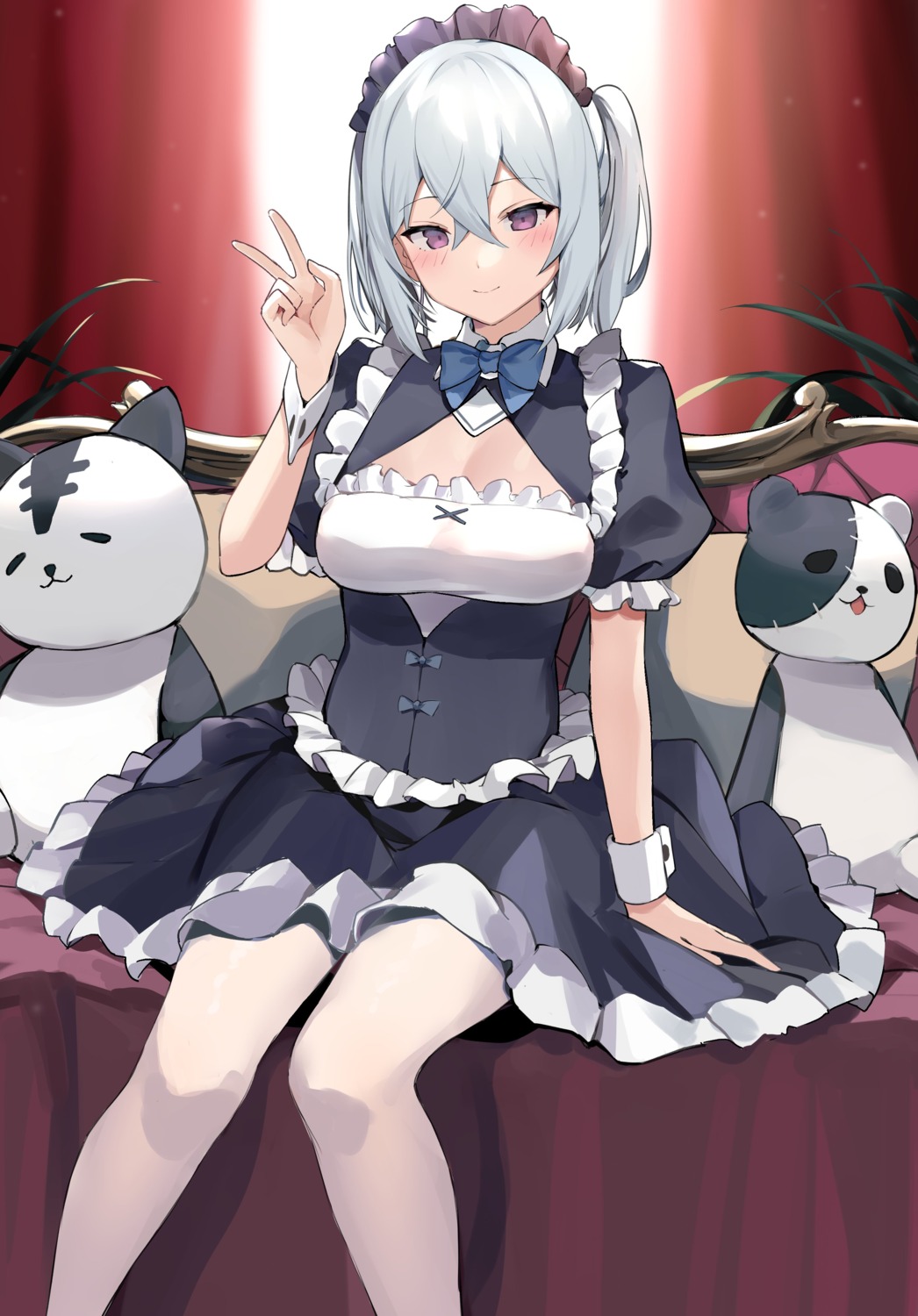 cleavage, dress, maid, neko, pantyhose, ryou_(ponpgo)