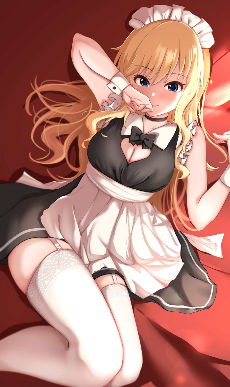 cleavage, maid, namidako, ootsuki_yui, stockings, the_idolm@ster, the_idolm@ster_cinderella_girls, thighhighs
