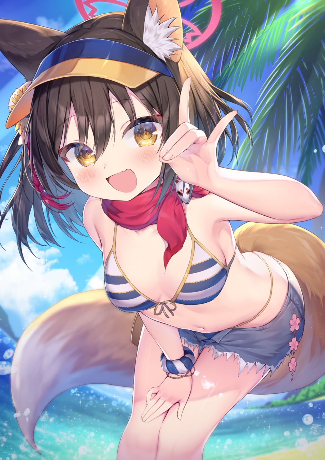 animal_ears, bikini, blue_archive, halo, kitsune, kuda_izuna, swimsuits, tail, topia