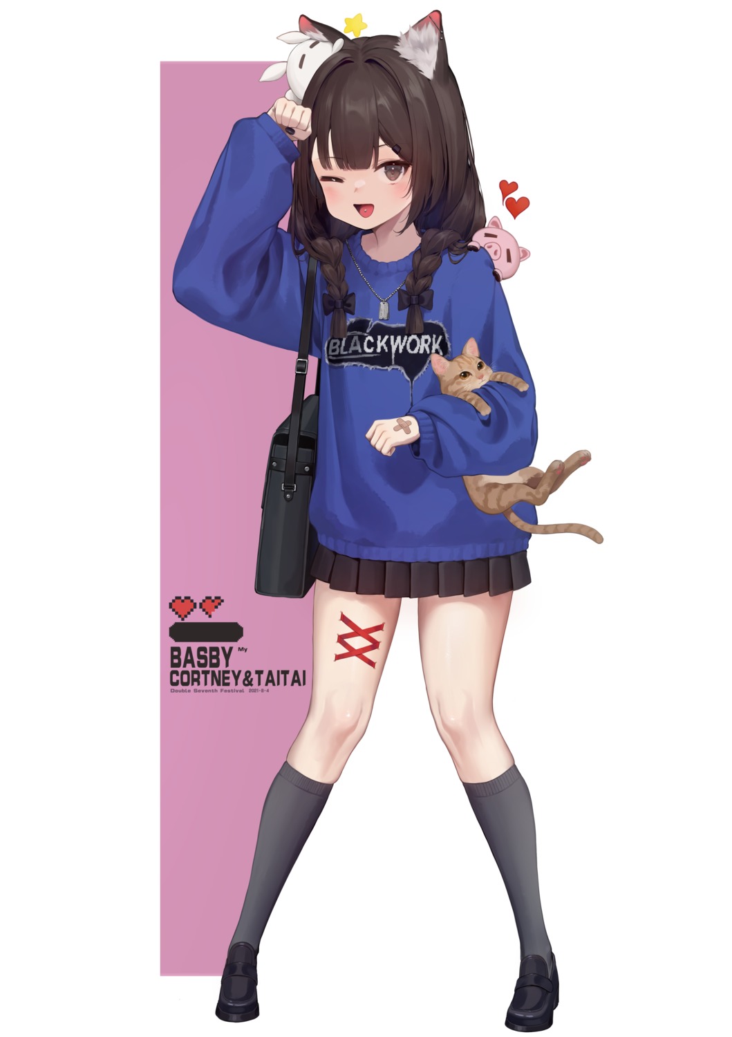 animal_ears, bandaid, neko, nekomimi, sweater, taitai