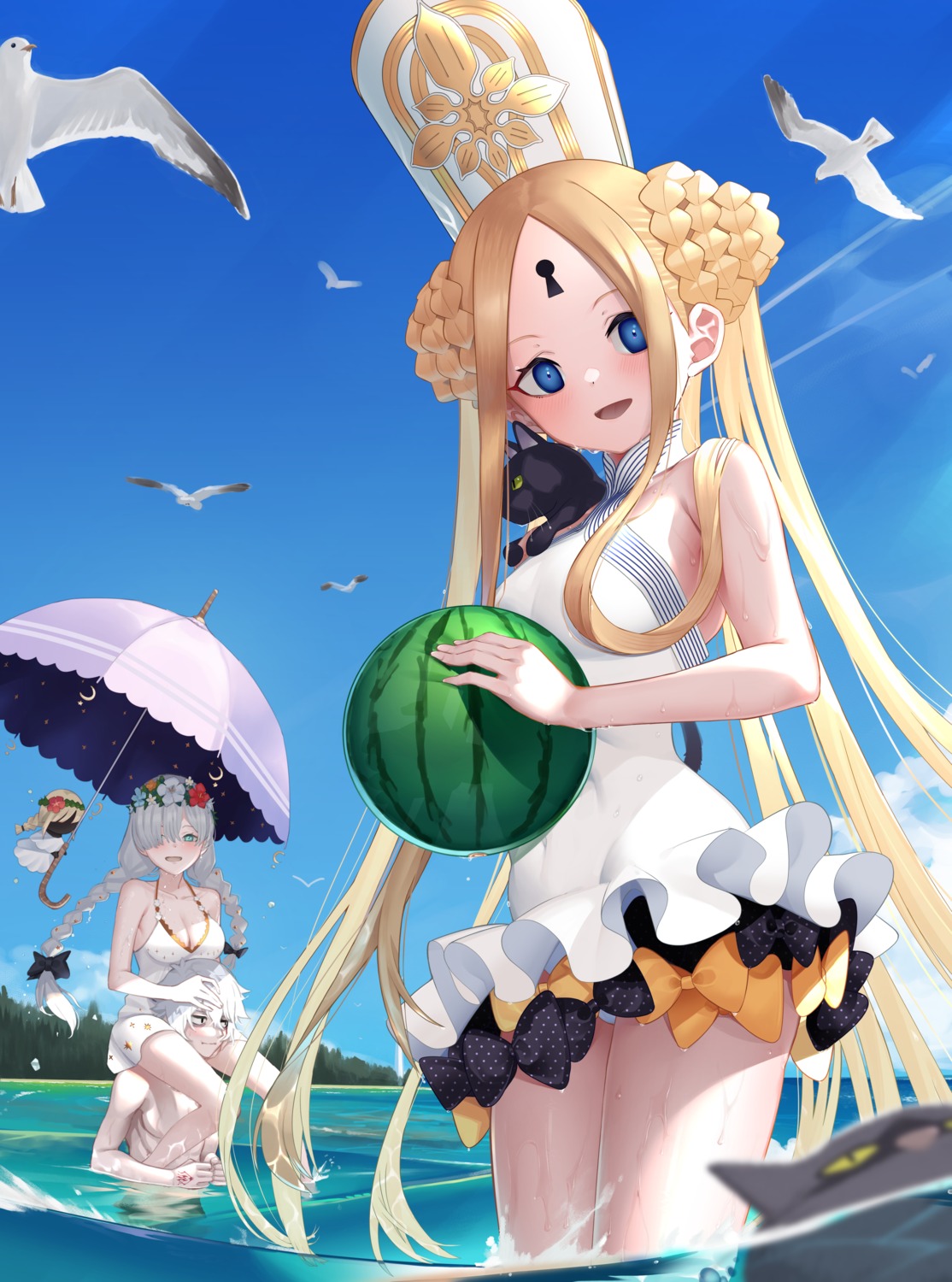 abigail_williams_(fate), anastasia_(fate/grand_order), cleavage, fate/grand_order, kadoc_zemlupus, neko, shiro_ami, swimsuits