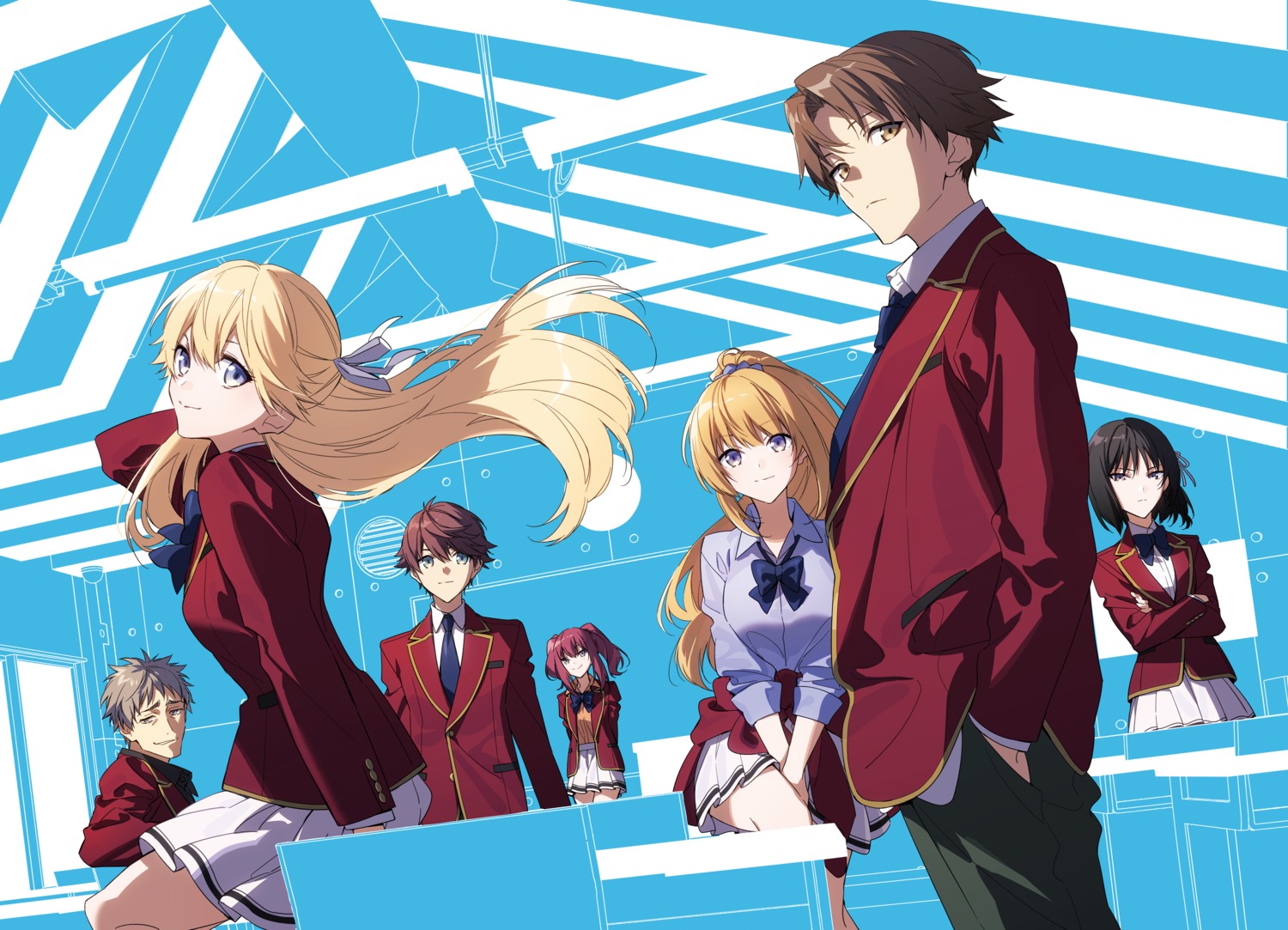 amasawa_ichika, ayanokouji_kiyotaka, horikita_suzune, housen_kazuomi, karuizawa_kei, nanase_tsubasa, seifuku, xiwa, yagami_takuya, youkoso_jitsuryoku_shijou_shugi_no_kyoushitsu_e