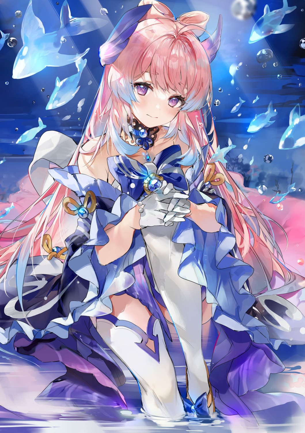 genshin_impact, hinahino, sangonomiya_kokomi, thighhighs, wet