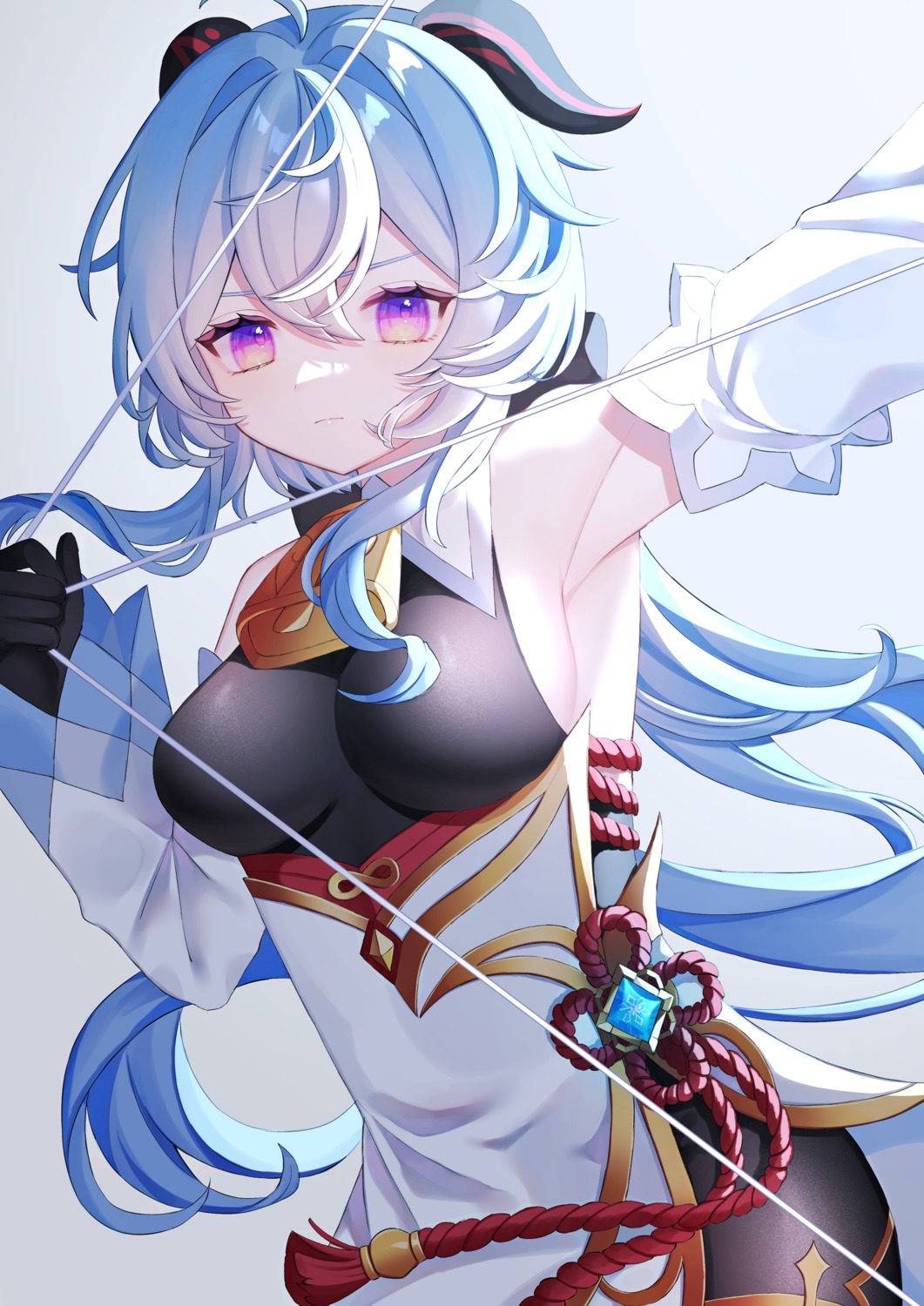 asian_clothes, ganyu, genshin_impact, horns, mochi_mochi052, pantyhose, weapon