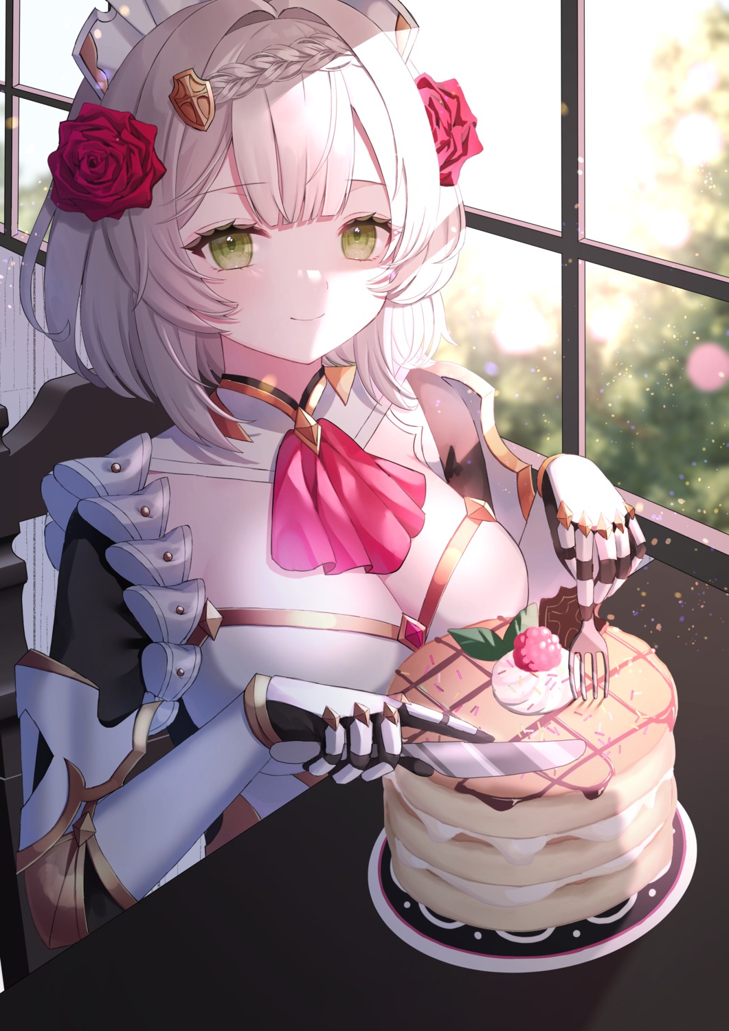 armor, cleavage, genshin_impact, maid, mochi_mochi052, noelle_(genshin_impact)