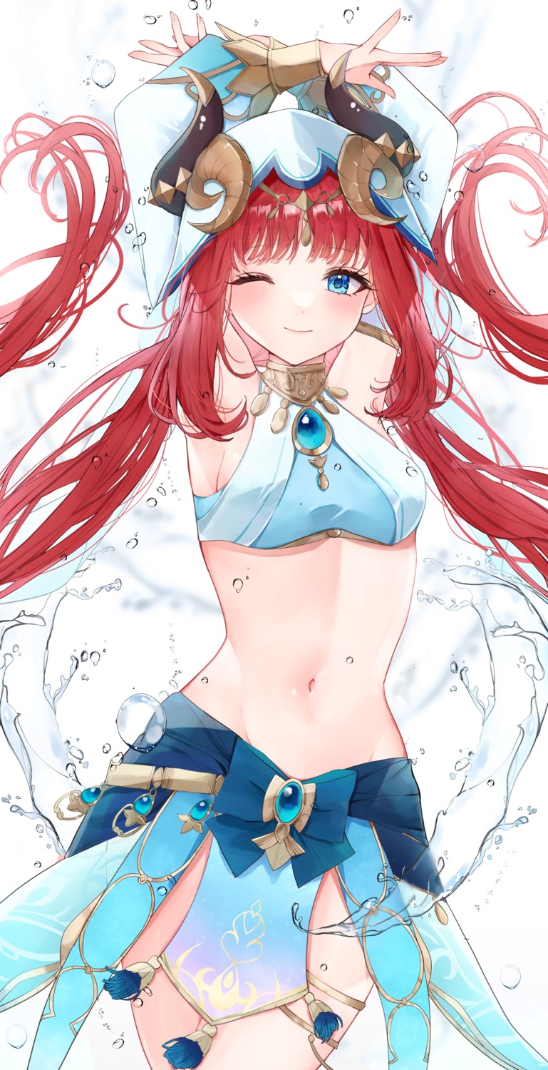garter, genshin_impact, horns, nilou, no_bra, tsuyuri_eri, wet