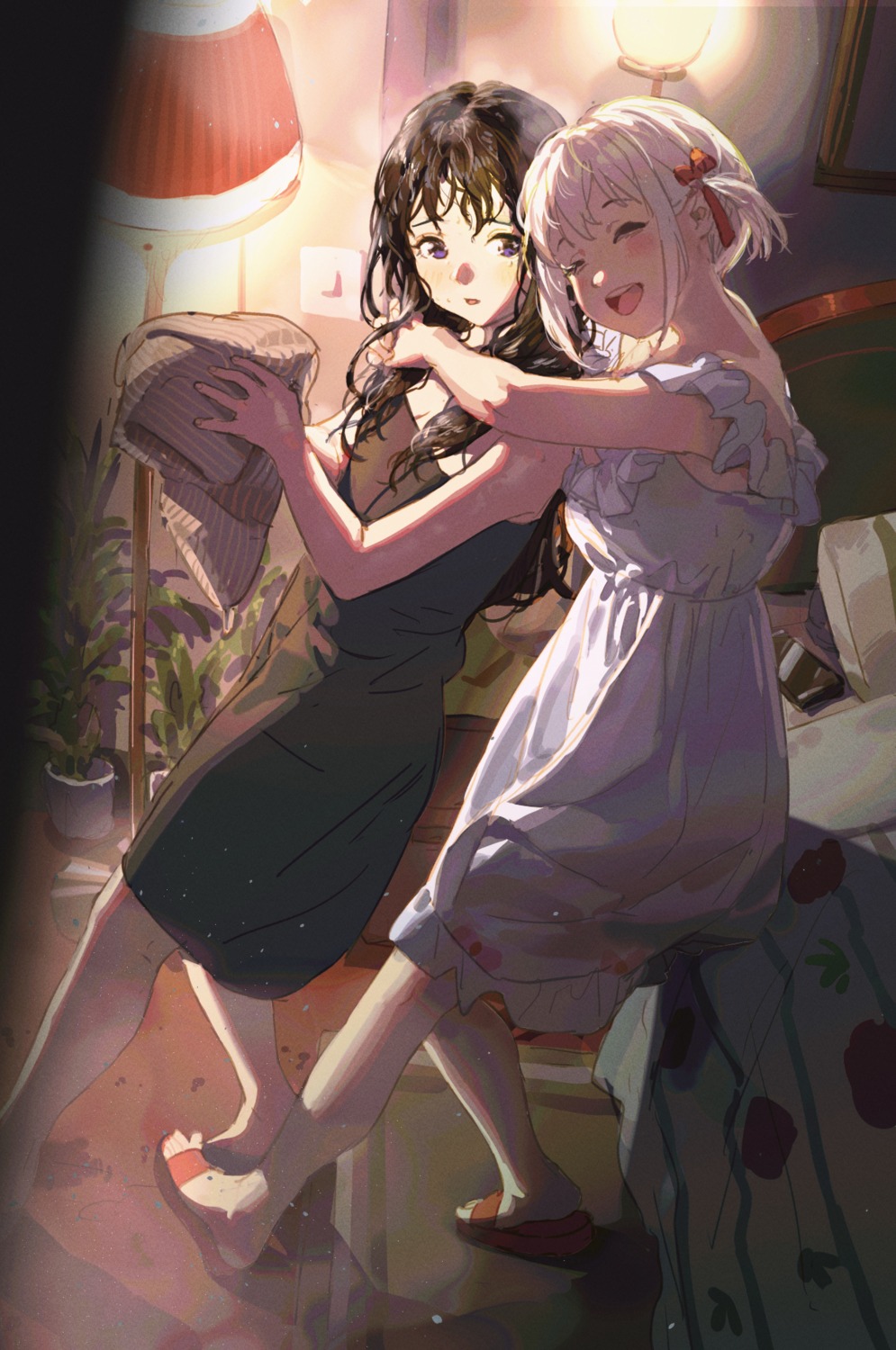 chun_lanlanlan, cleavage, dress, inoue_takina, lycoris_recoil, nishikigi_chisato, sketch, wet