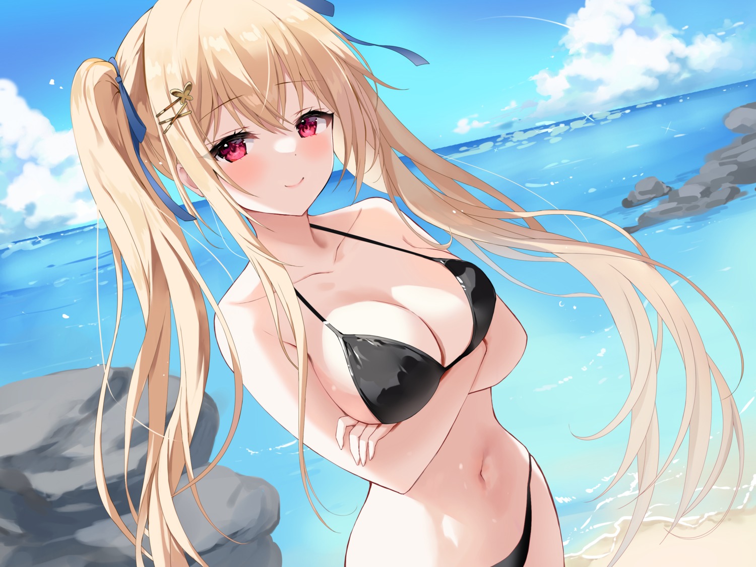 bikini, breast_hold, mayo_(miyusa), swimsuits