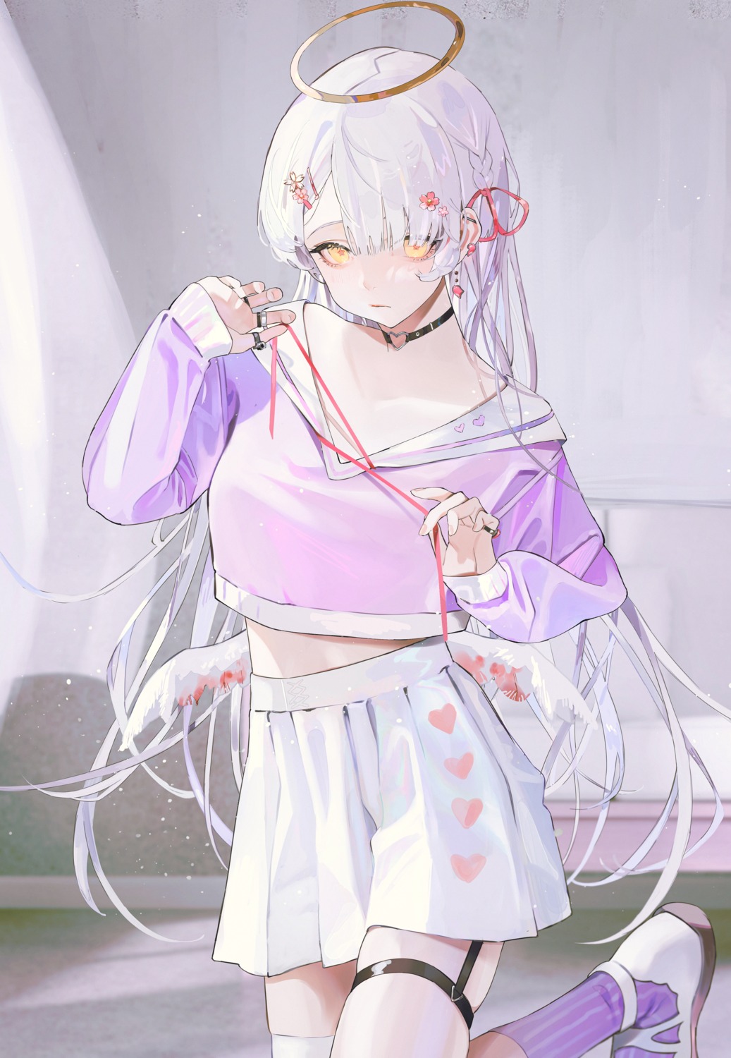 angel, garter, parai0, shirt_lift, stockings, thighhighs, wings