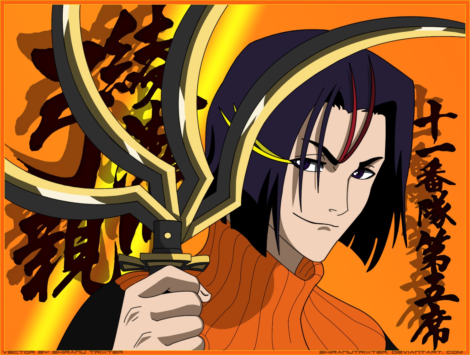 ayasegawa_yumichika, bleach, male, vector_trace, watermark, weapon