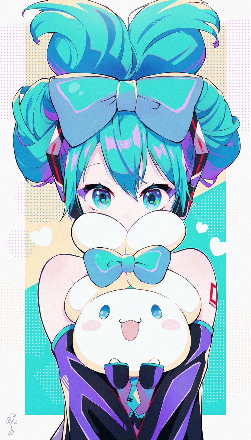 cinnamiku, cinnamoroll, crossover, hatsune_miku, headphones, sanrio, shachi_mr, tattoo, vocaloid