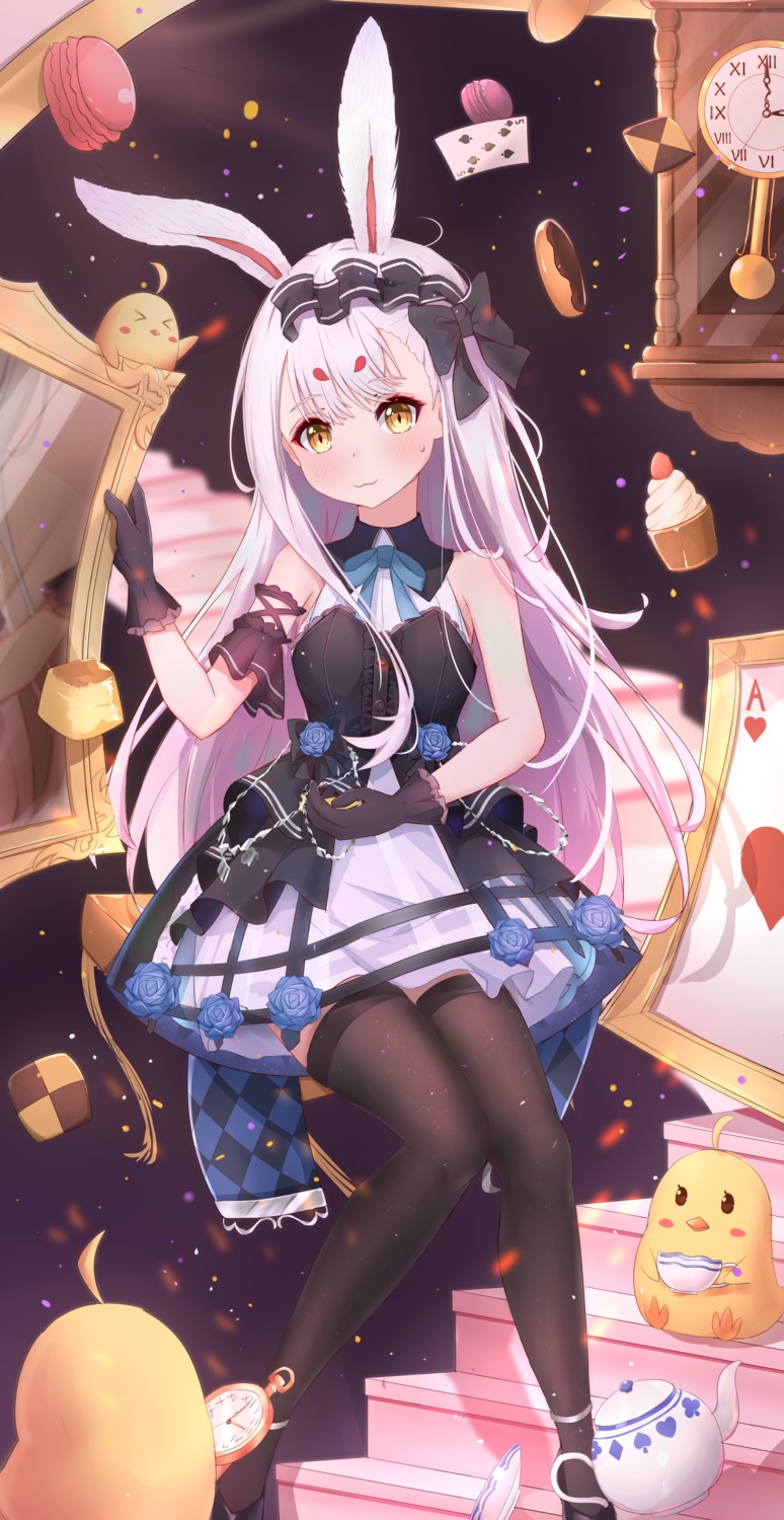 alice, alice_in_wonderland, animal_ears, azur_lane, bunny_ears, cosplay, dress, lolita_fashion, manjuu_(azur_lane), meng_mian, shimakaze_(azur_lane), thighhighs