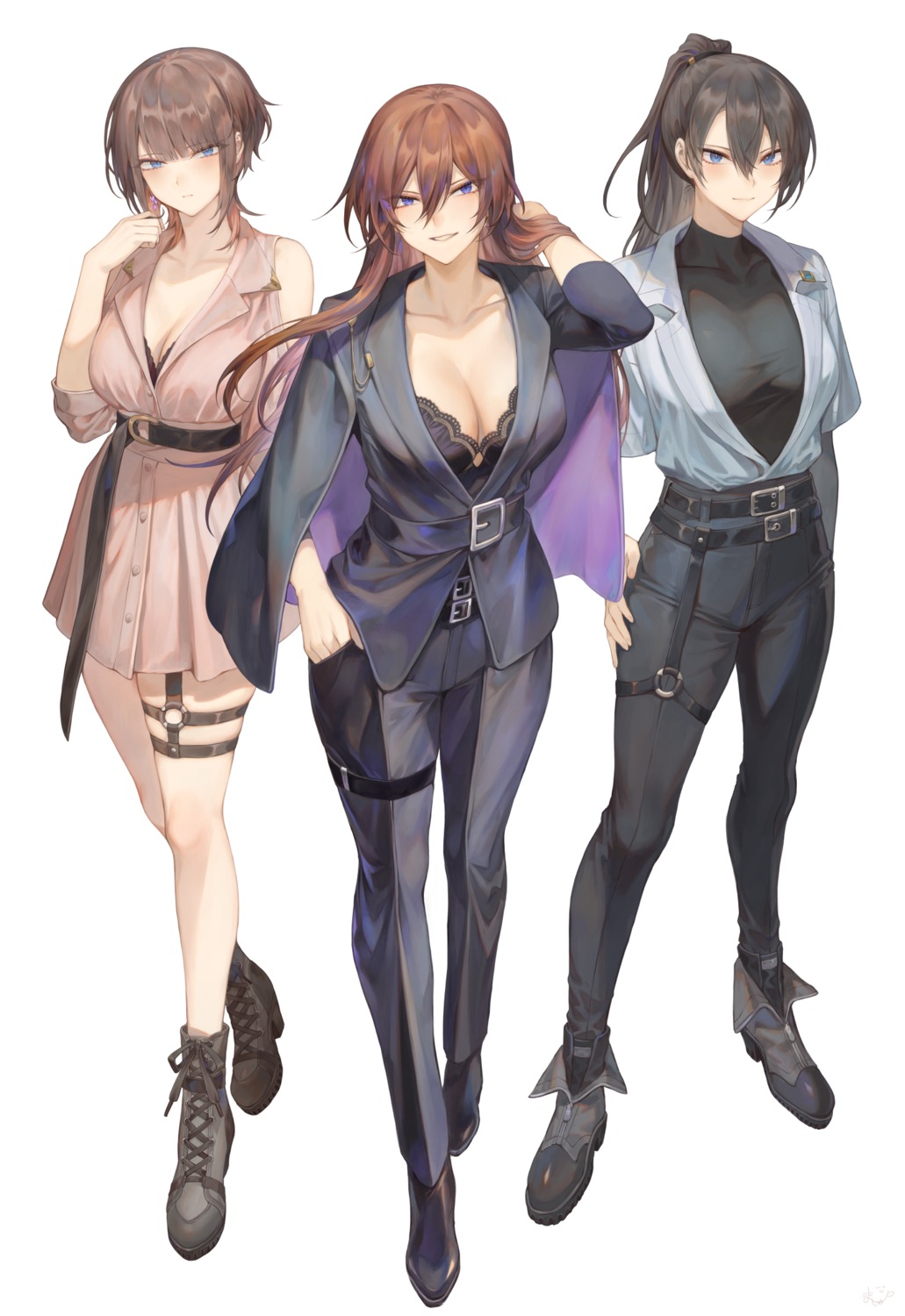 bra, cleavage, dress, garter, heels, mashu_(003), open_shirt