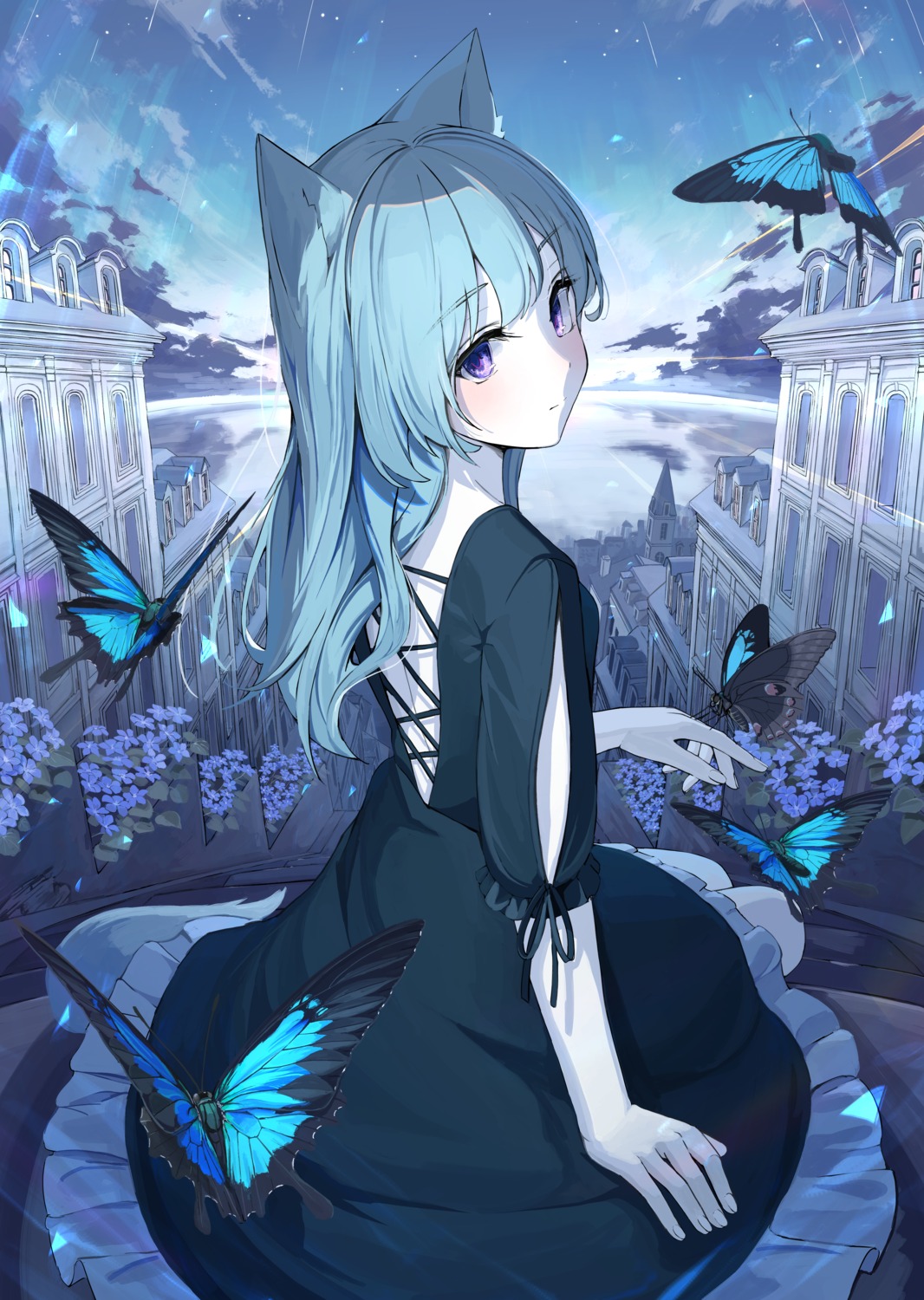 animal_ears, dress, mikisai, nekomimi, no_bra