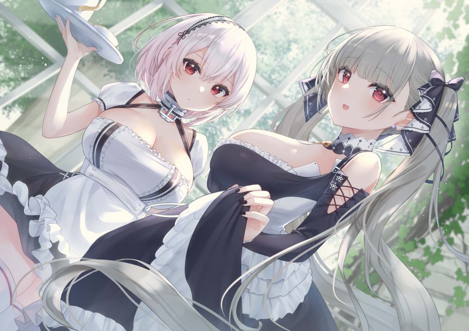 azur_lane, formidable_(azur_lane), gothic_lolita, lolita_fashion, maid, no_bra, sirius_(azur_lane), skirt_lift