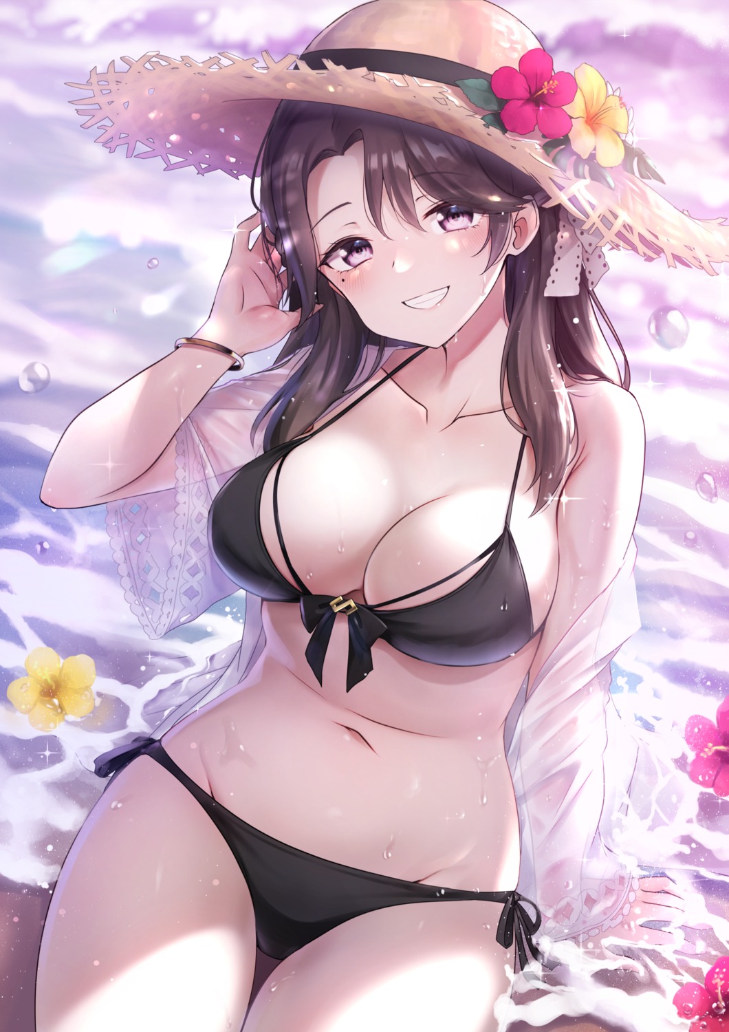 bikini, esugi, mokuroku, open_shirt, see_through, swimsuits, urushizaka_esu, wet, wet_clothes
