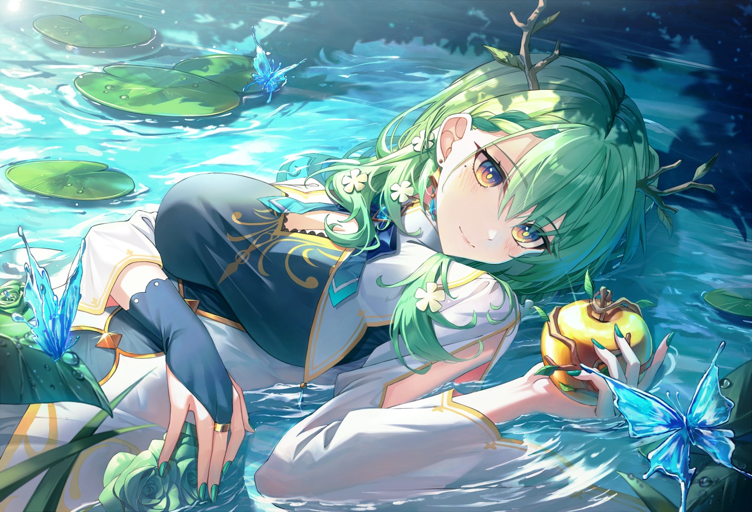 ceres_fauna, hololive, hololive_english, horns, star-ring, wet