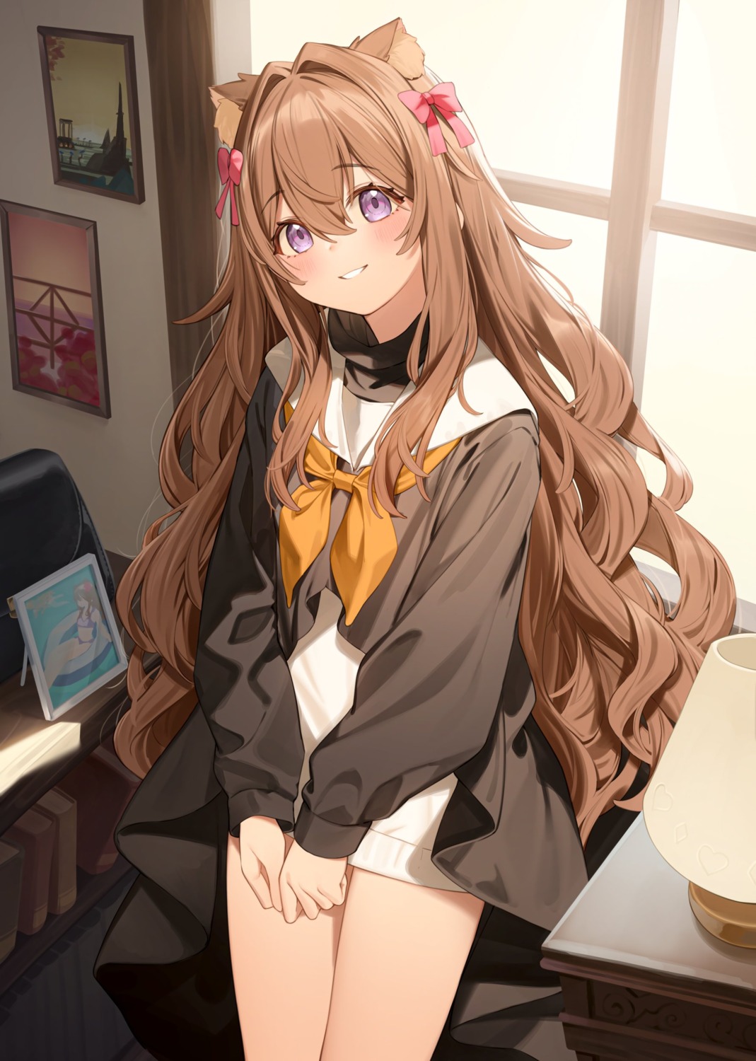 animal_ears, nyum, seifuku