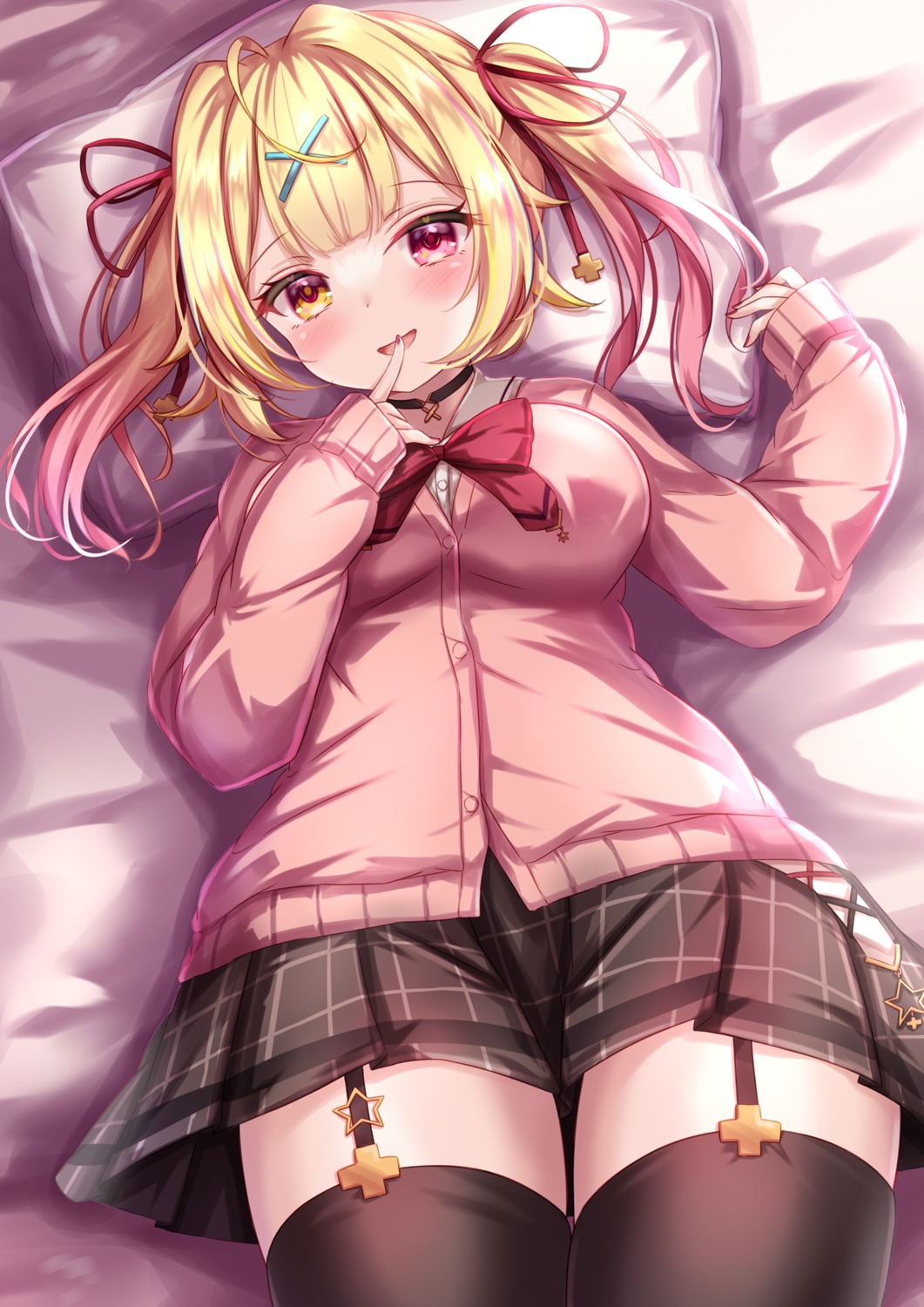 heterochromia, hoshikawa_sara, nijisanji, seifuku, stockings, sweater, thighhighs, yuano