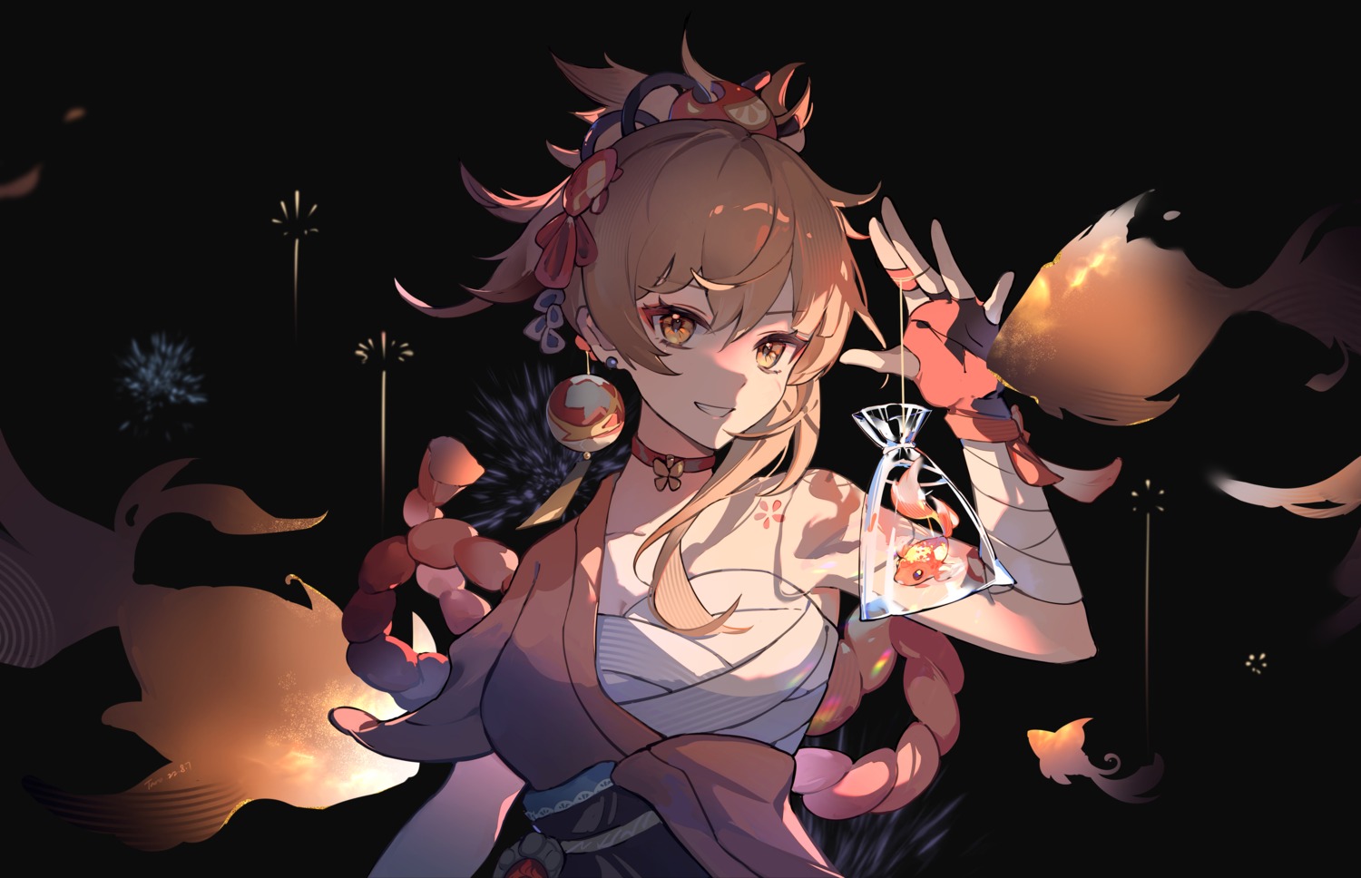 bandages, crackingtaro, genshin_impact, japanese_clothes, sarashi, tattoo, yoimiya