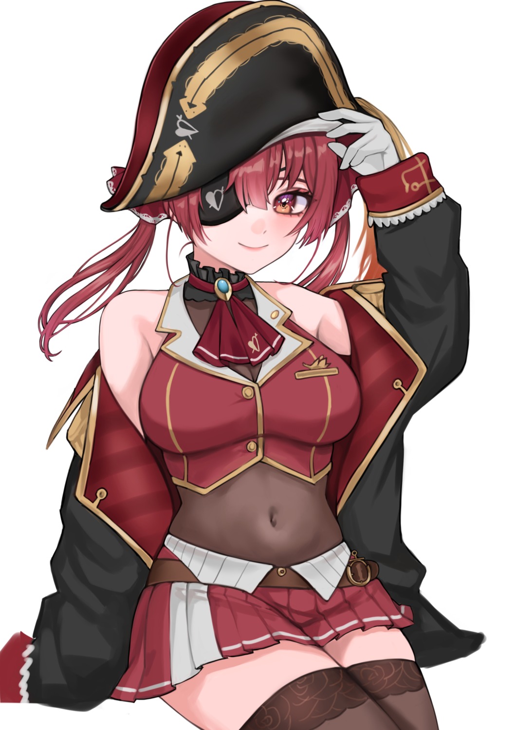 eyepatch, hololive, houshou_marine, mongkyung, pirate, see_through, thighhighs