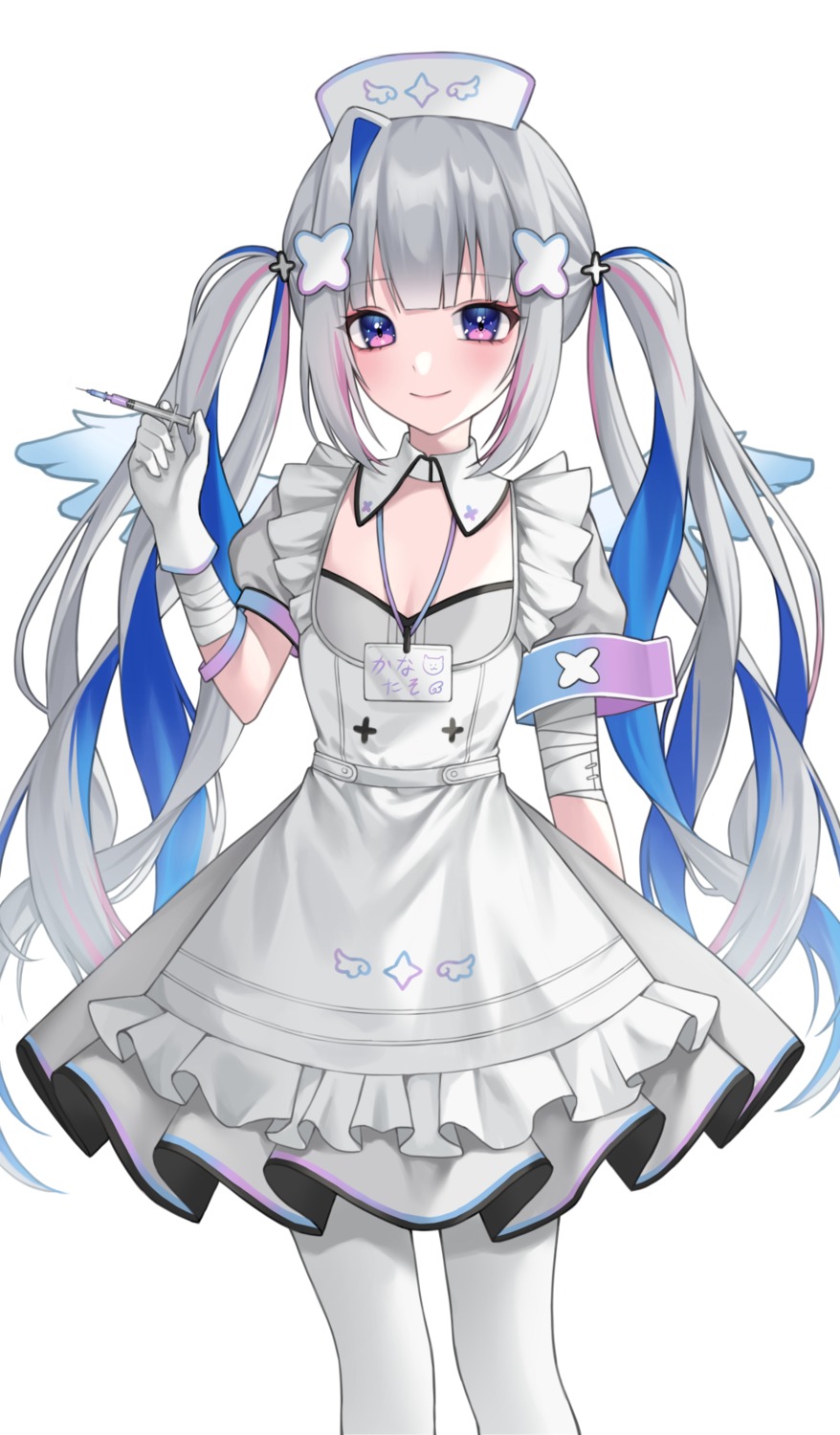 amane_kanata, bandages, hololive, mongkyung, nurse, pantyhose, wings