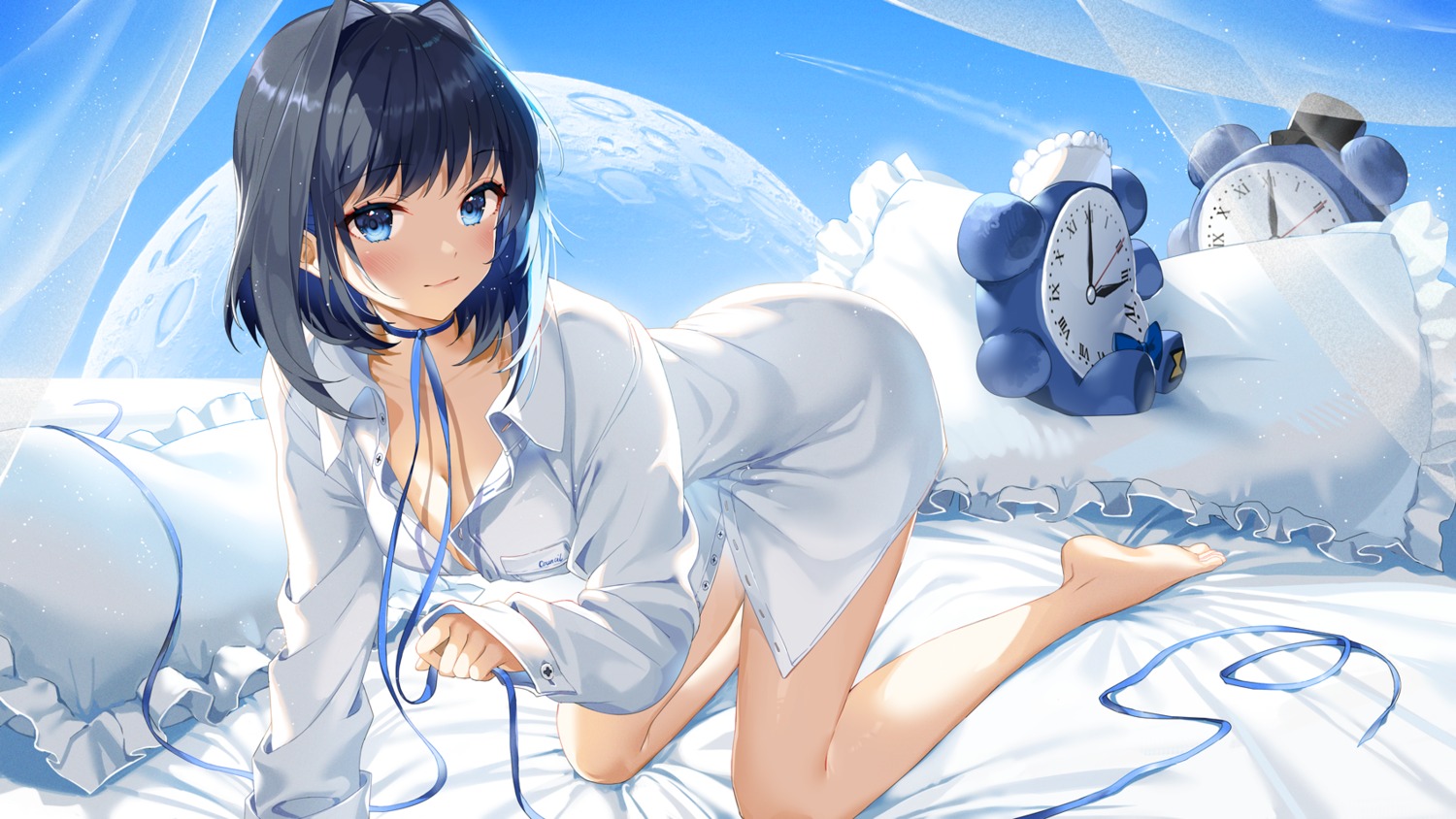 dress_shirt, hololive, hololive_english, no_bra, open_shirt, ouro_kronii, satchely