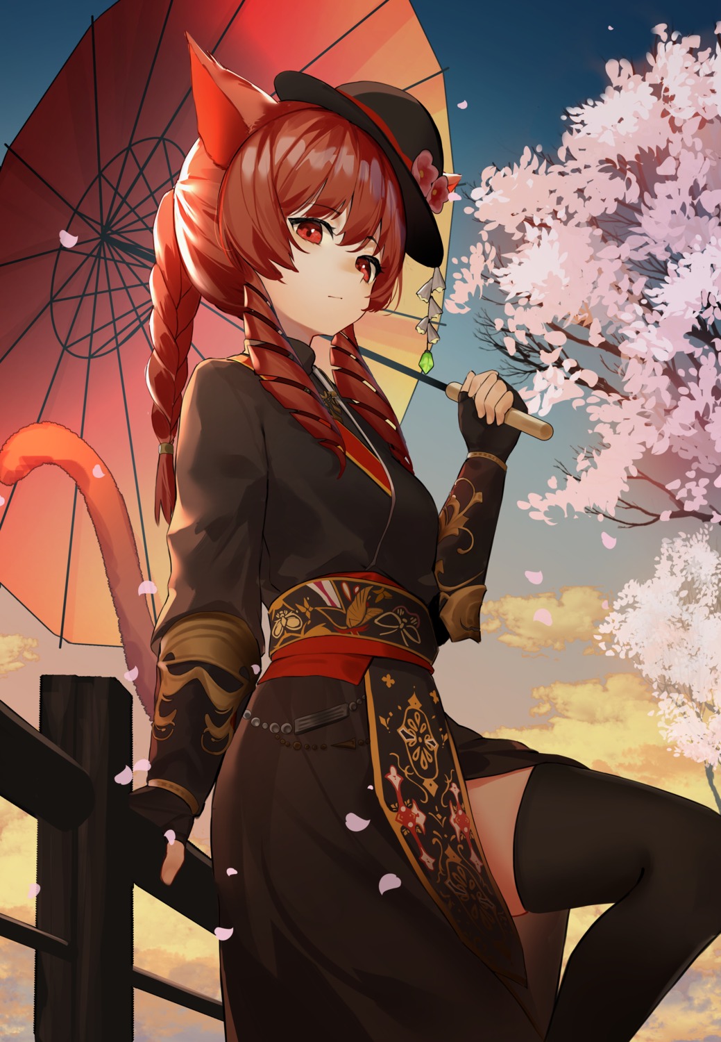 animal_ears, final_fantasy, final_fantasy_xiv, miqo'te, tail, thighhighs, umbrella, wazd0183