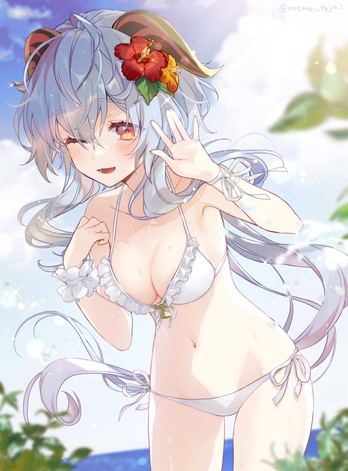 bikini, ganyu, genshin_impact, horns, memeno, swimsuits