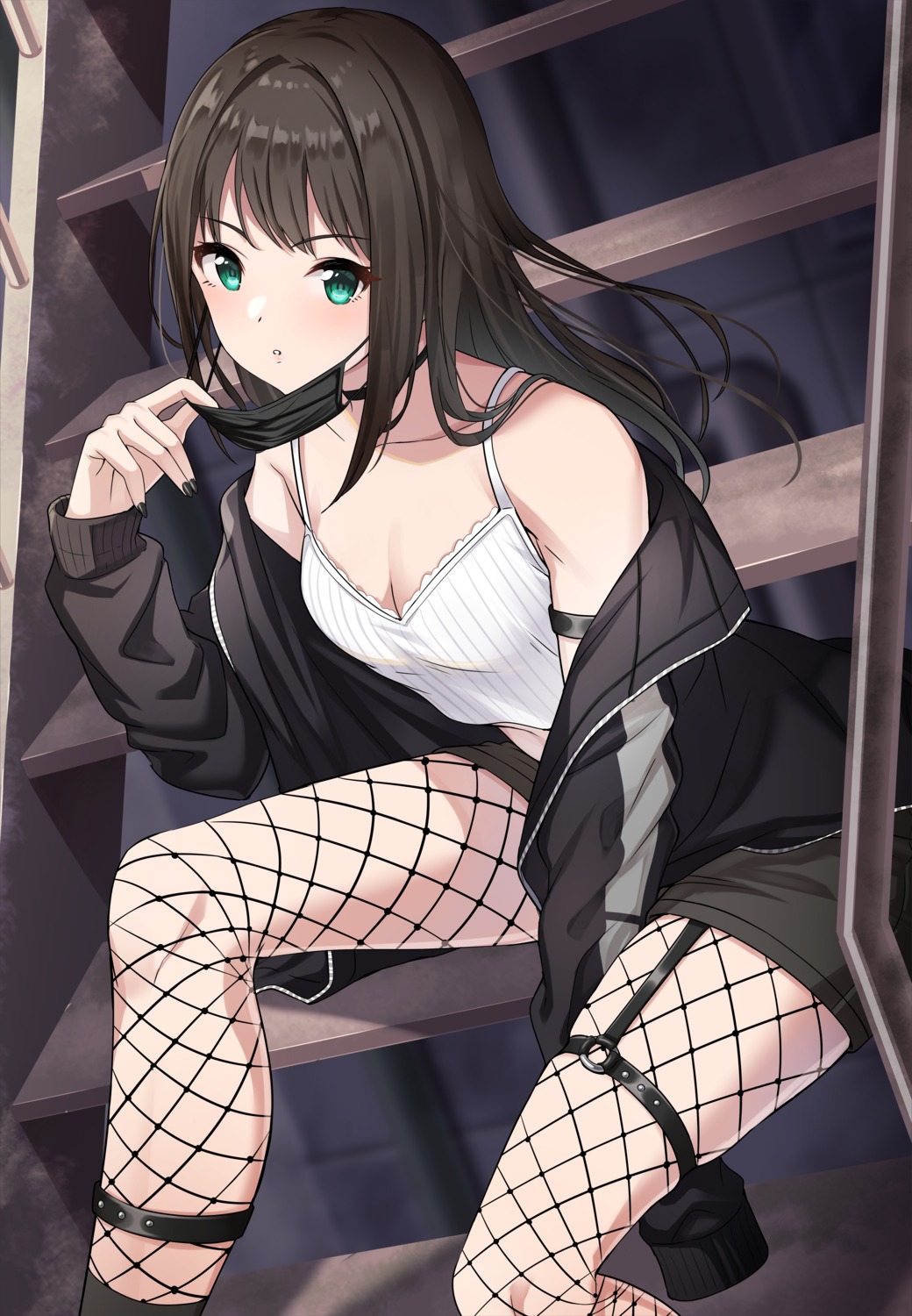 cleavage, fishnets, garter, pantyhose, shibuya_rin, tamakaga, the_idolm@ster, the_idolm@ster_cinderella_girls