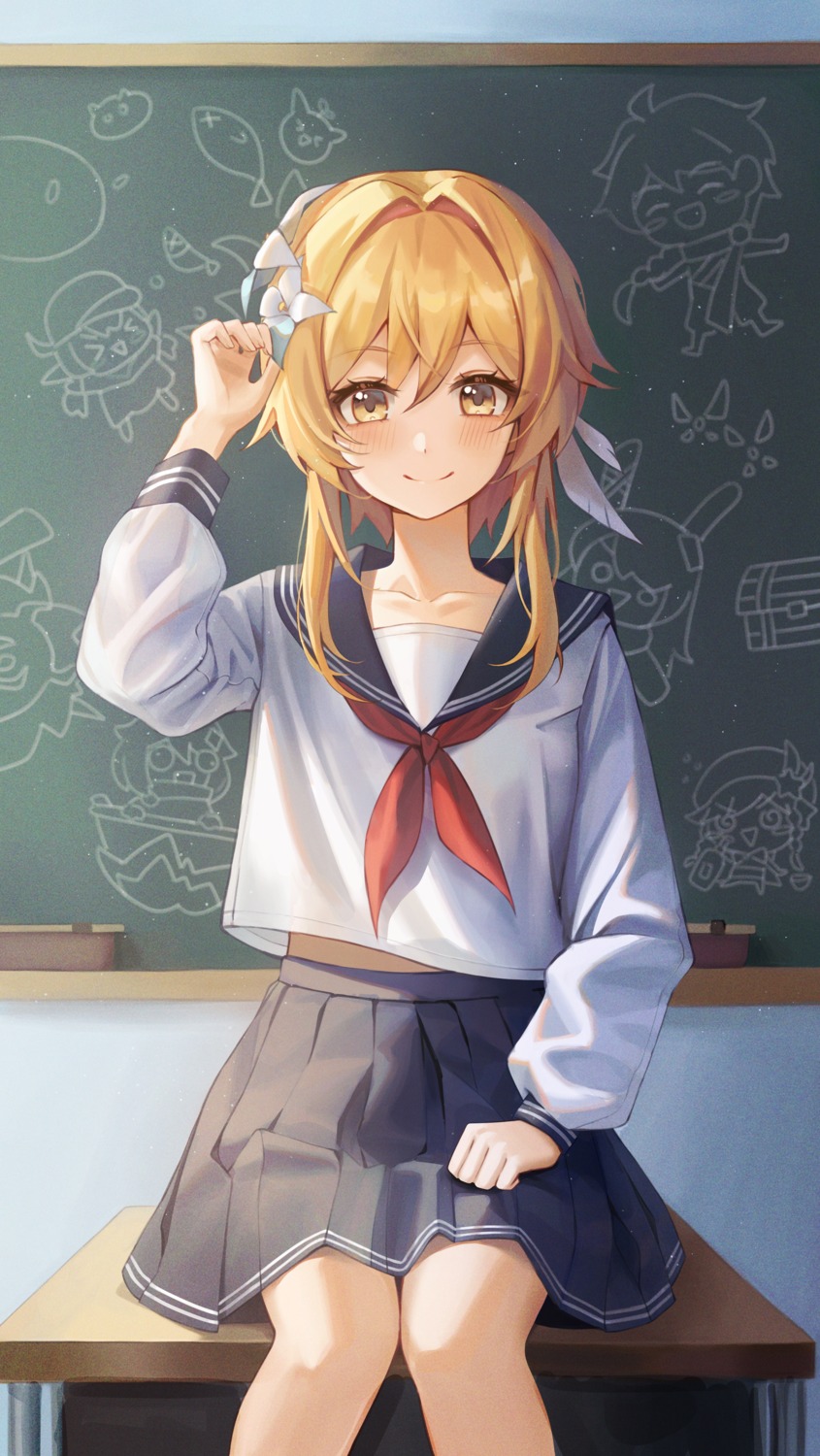 genshin_impact, lumine, pul_(gks569), see_through, seifuku