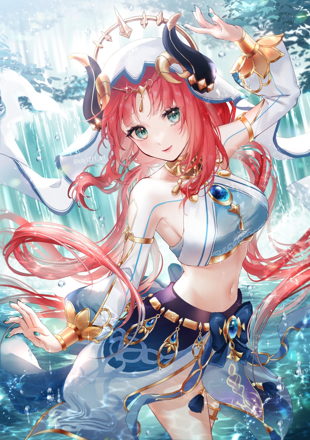 genshin_impact, horns, kity1211_tetsu, nilou, wet