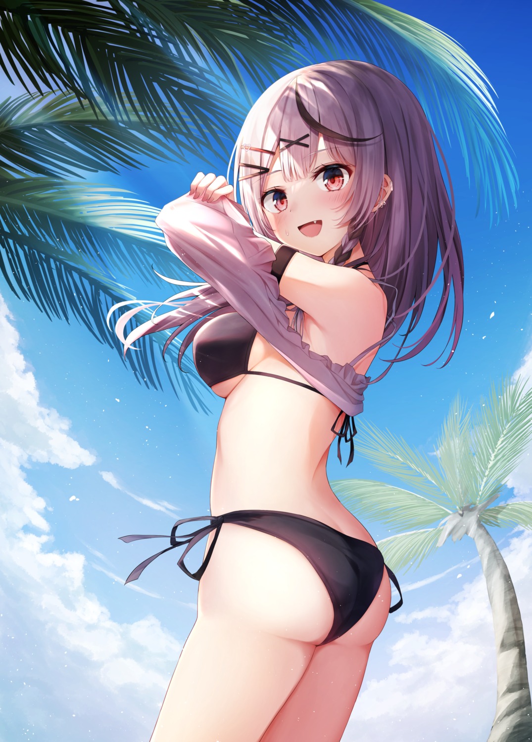 ass, bikini, hololive, sakamata_chloe, shirt_lift, shishou_(doragyurosu), swimsuits, undressing