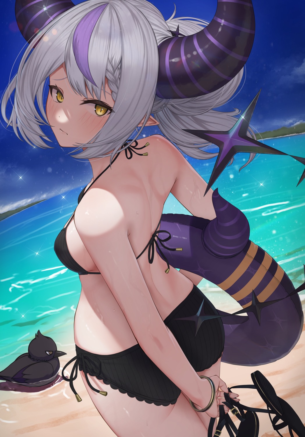 ass, bikini, hololive, horns, la+_darknesss, pointy_ears, swimsuits, tail, yukinashi