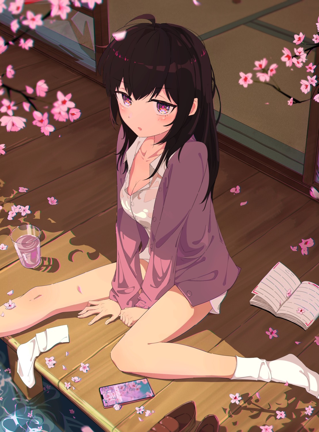 cleavage, hano, open_shirt, see_through, wet_clothes