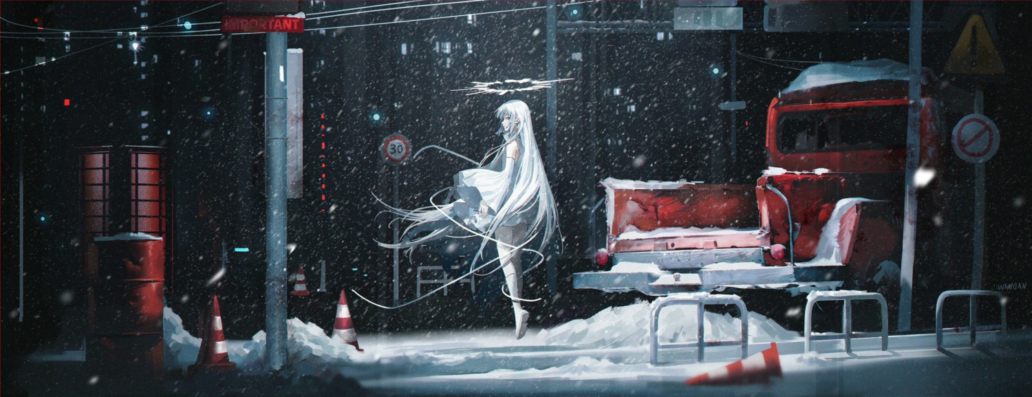 angel, dress, landscape, skirt_lift, wangan