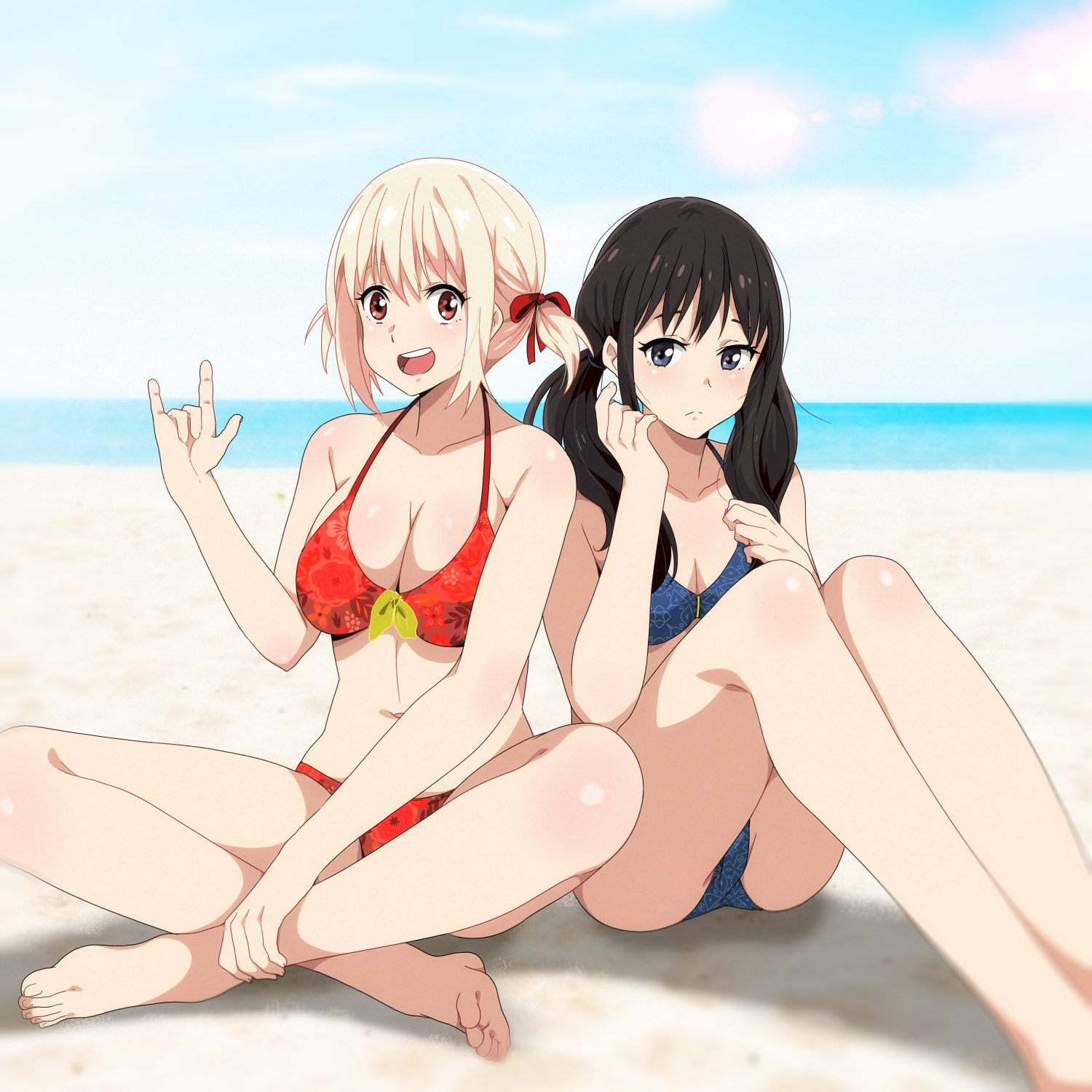 bikini, cleavage, inoue_takina, lycoris_recoil, nishikigi_chisato, sbel02, swimsuits