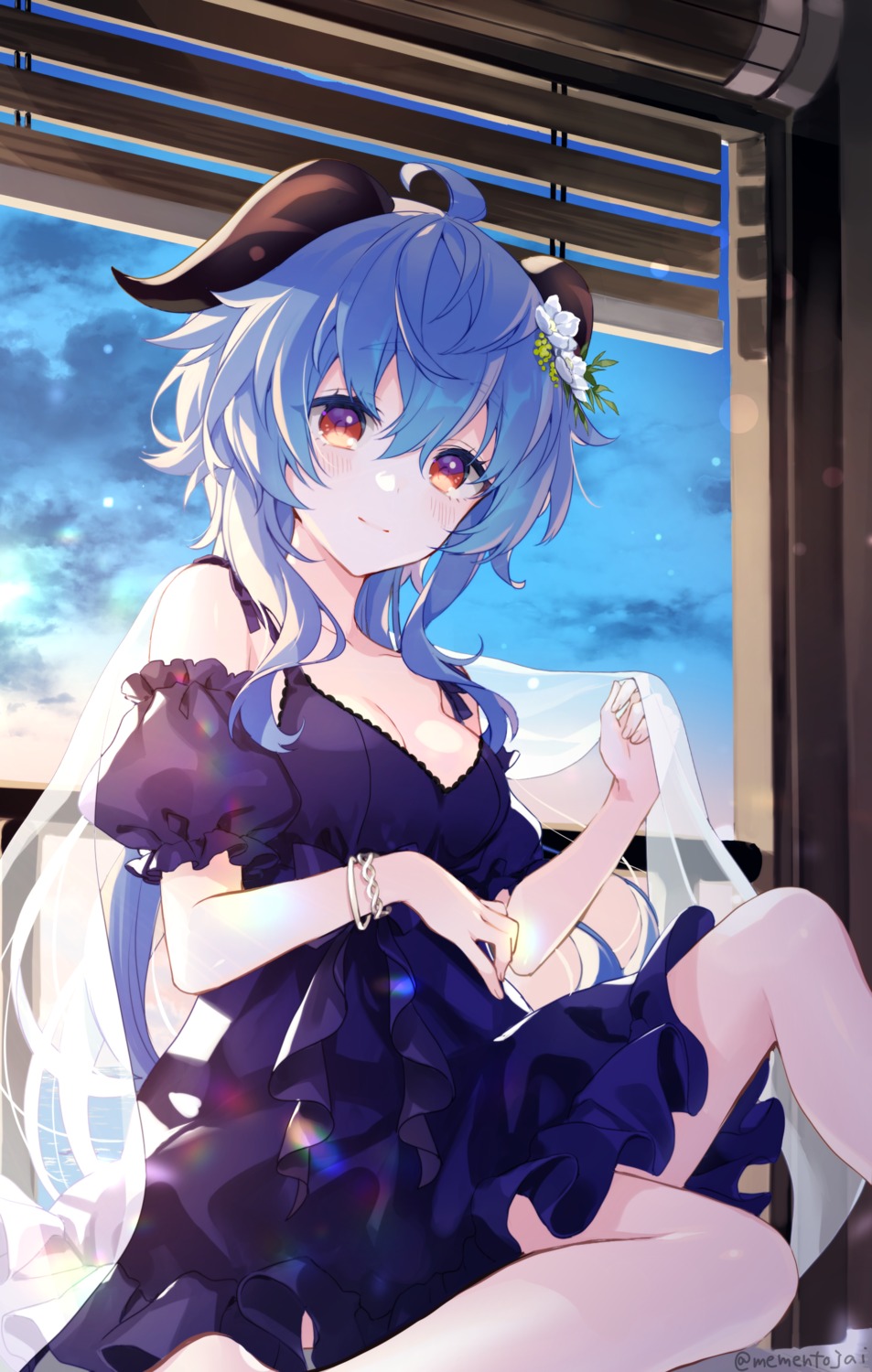 dress, ganyu, genshin_impact, horns, memeno, see_through