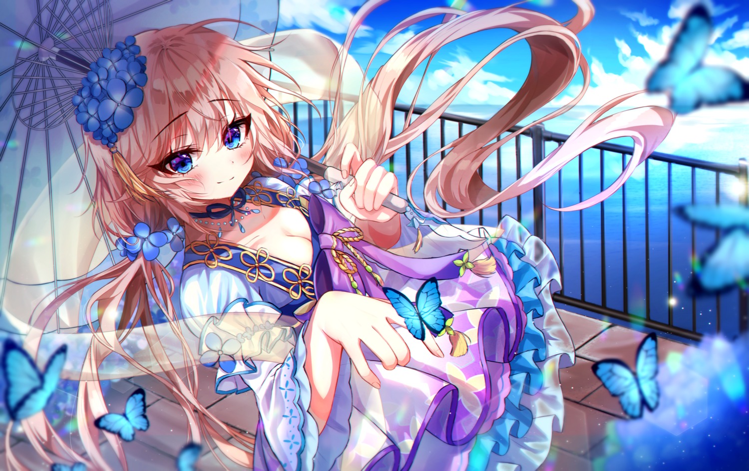 cleavage, dress, ichigo_(artist), umbrella