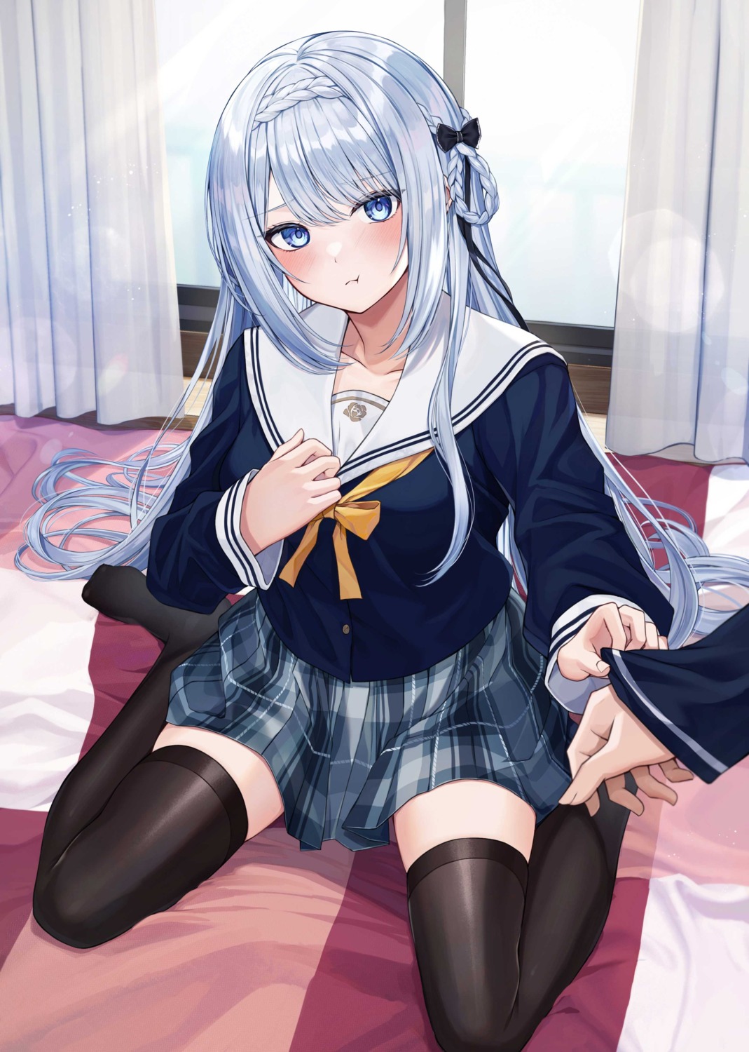 cool_na_megami-sama_to_issho_ni_sundara_amayakashi_sugite_ponkotsu_ni_shiteshimatta_ken_ni_tsuite, kuroto_yuu, mikoto_rei, seifuku, thighhighs