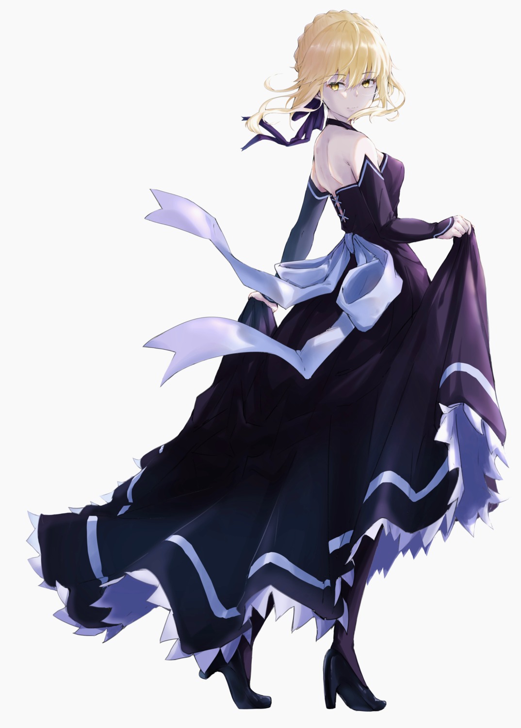 artoria_pendragon_(fate), artoria_pendragon_alter_(fate), dress, fate/grand_order, heels, m.tokotsu, no_bra, skirt_lift