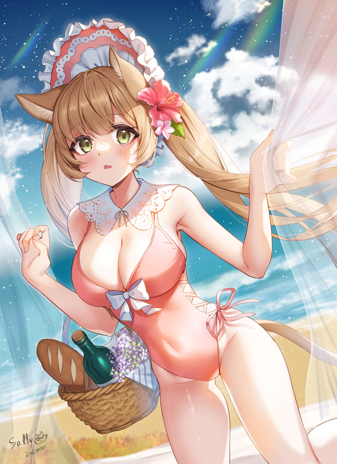 animal_ears, nekomimi, sallyzaemon, swimsuits, tail