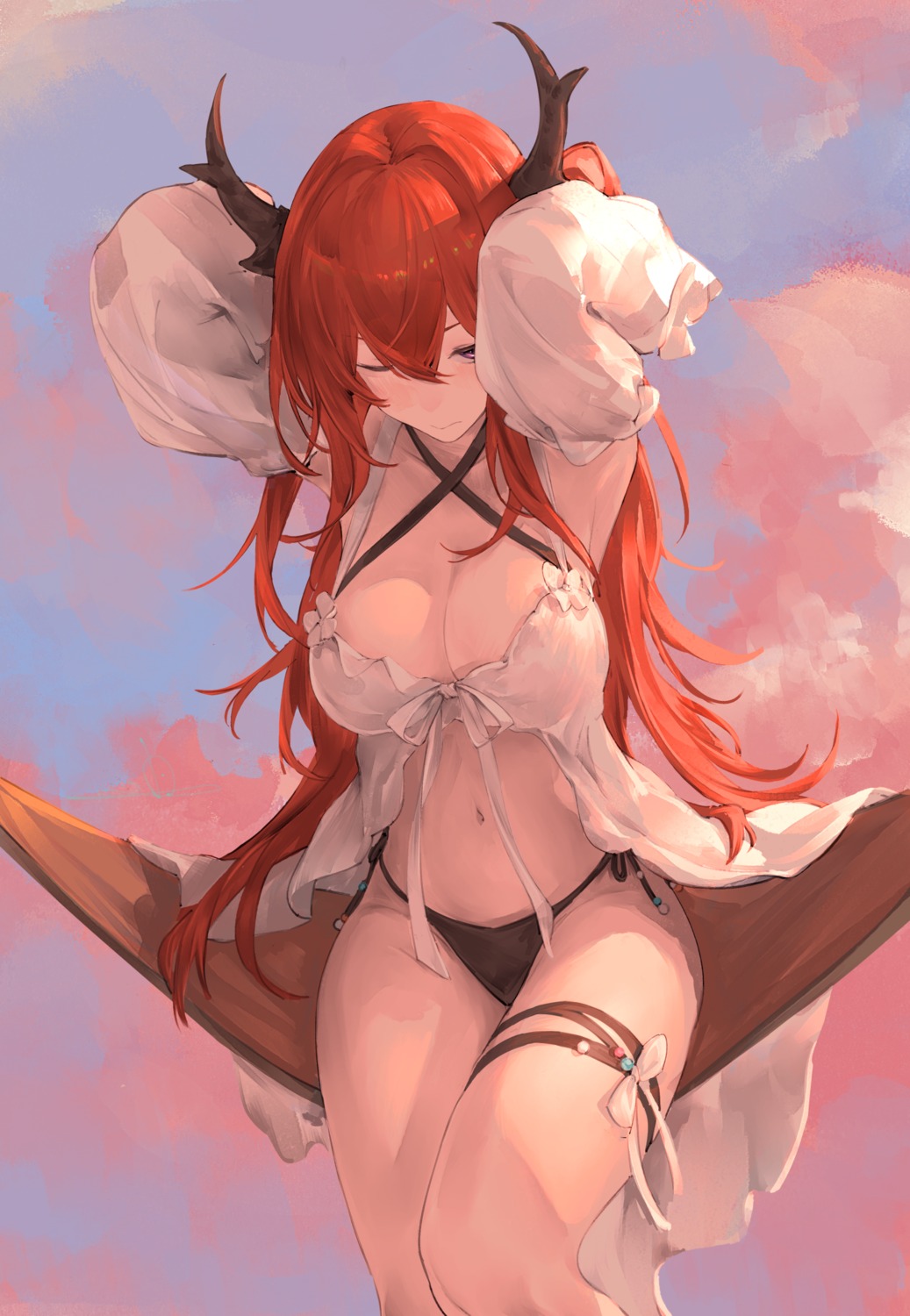 arknights, bikini, garter, horns, io_(io_oekaki), surtr_(arknights), swimsuits