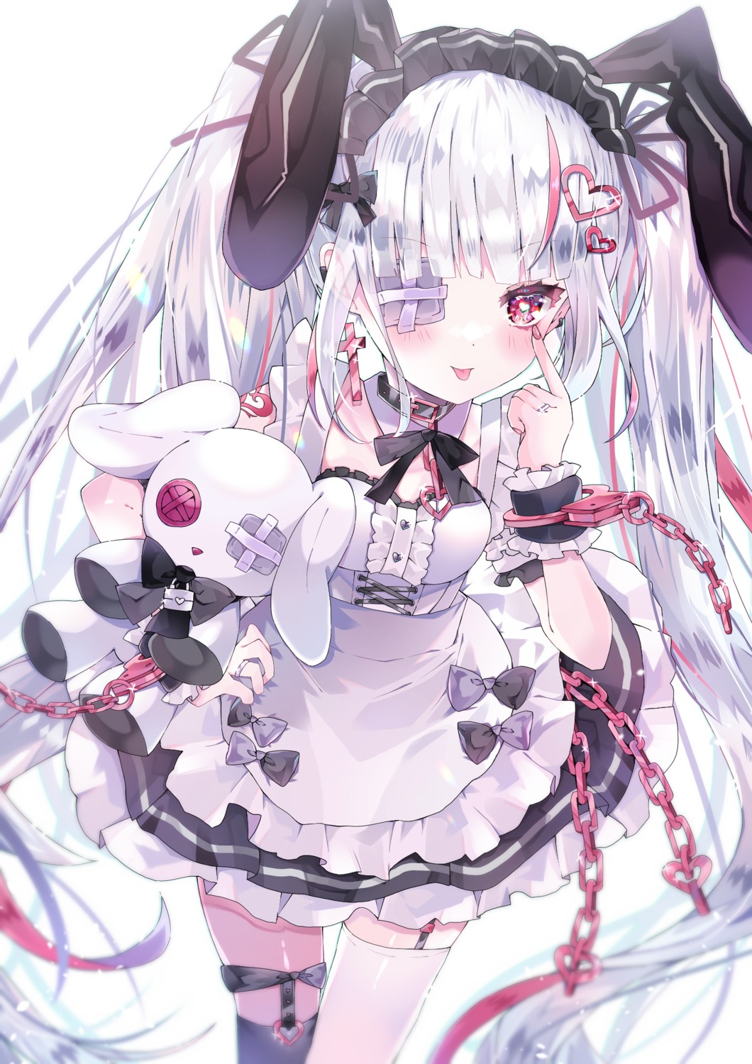 animal_ears, aoi_yugina, bunny_ears, eyepatch, maid, stockings, thighhighs